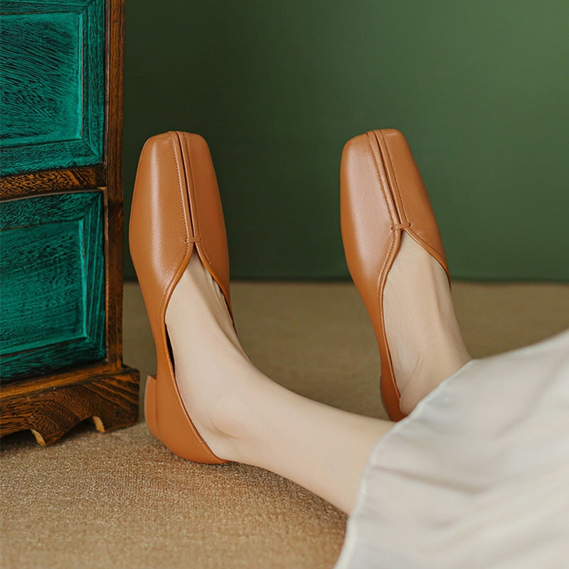 Soft Leather Slip On Loafers in Beige/Black/Brown