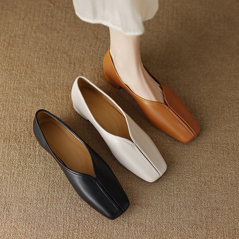 Soft Leather Slip On Loafers in Beige/Black/Brown