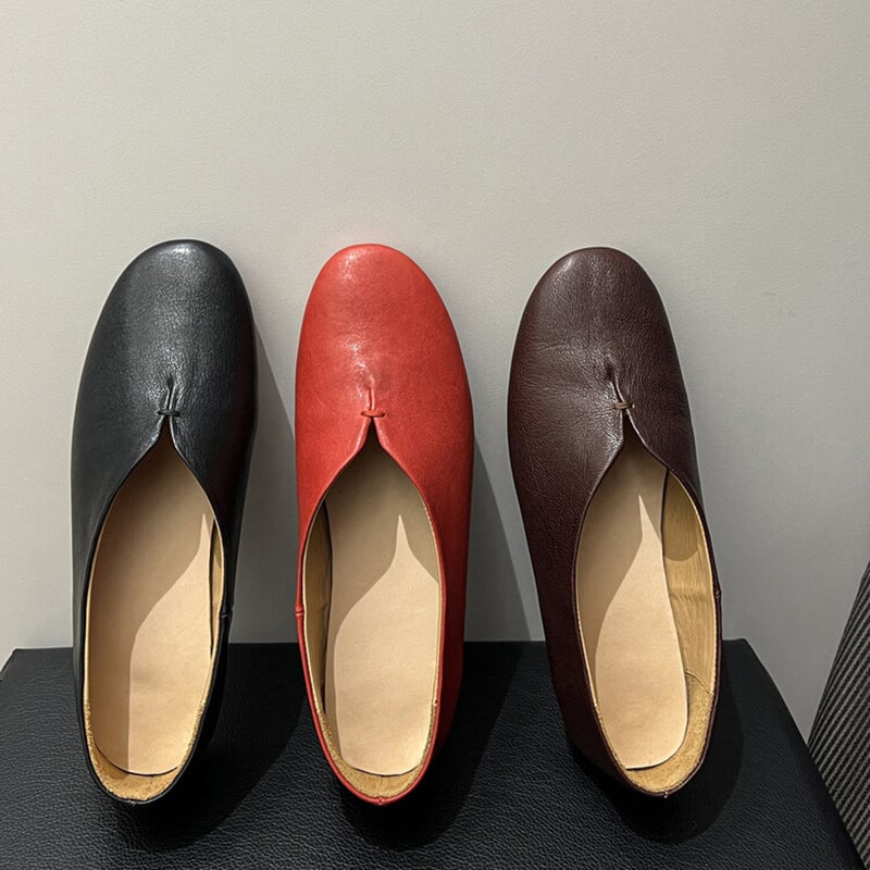 Genuine Leather Slip-on For Women Handmade Soft Flats in Brown/Red/Black