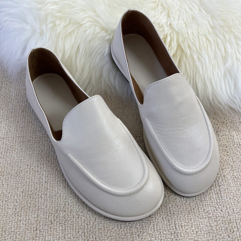 Minimalist Women Flats Slip On Leather Loafers in White/Black/Beige