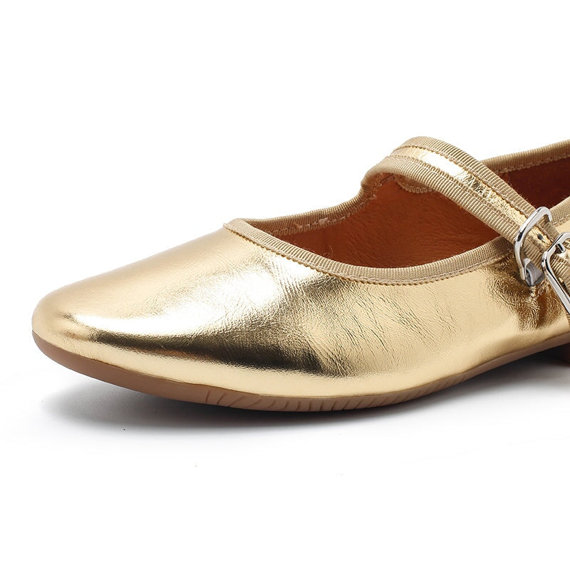 Handmade Leather Strappy Mary Jane Flats in Golden/Red/Orange/Silver/Black