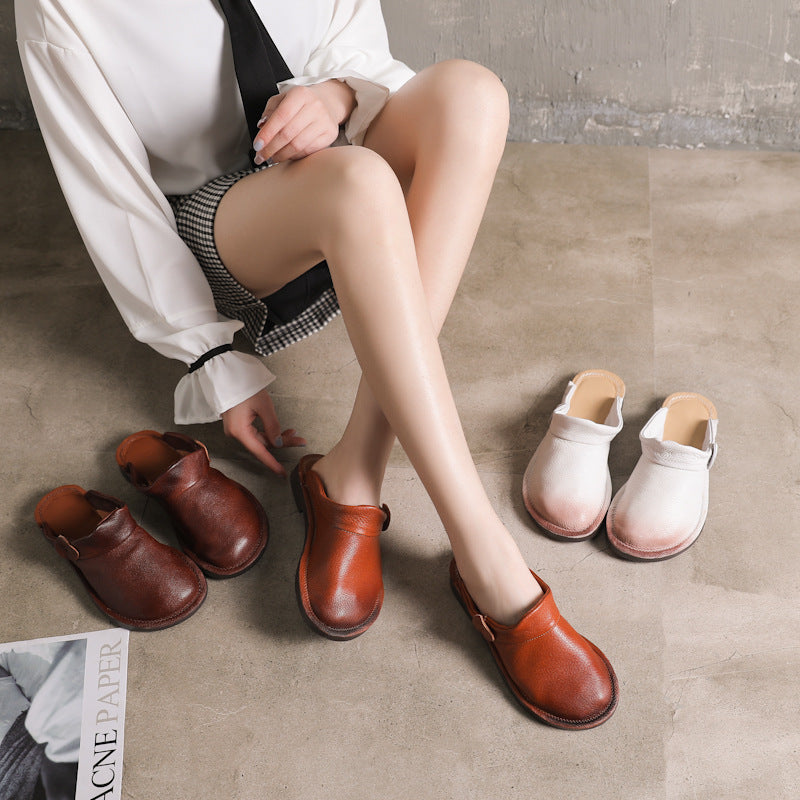 Genuine Leather Summer Slippers White/Brown/Coffee