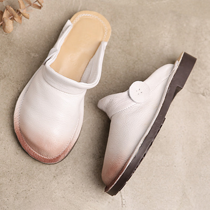 Genuine Leather Summer Slippers White/Brown/Coffee