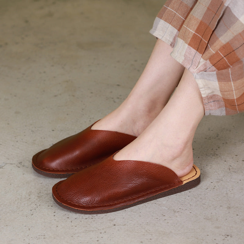 Leather Mules Summer Slippers Handmade Beige/Black/Brown/Red/Coffee