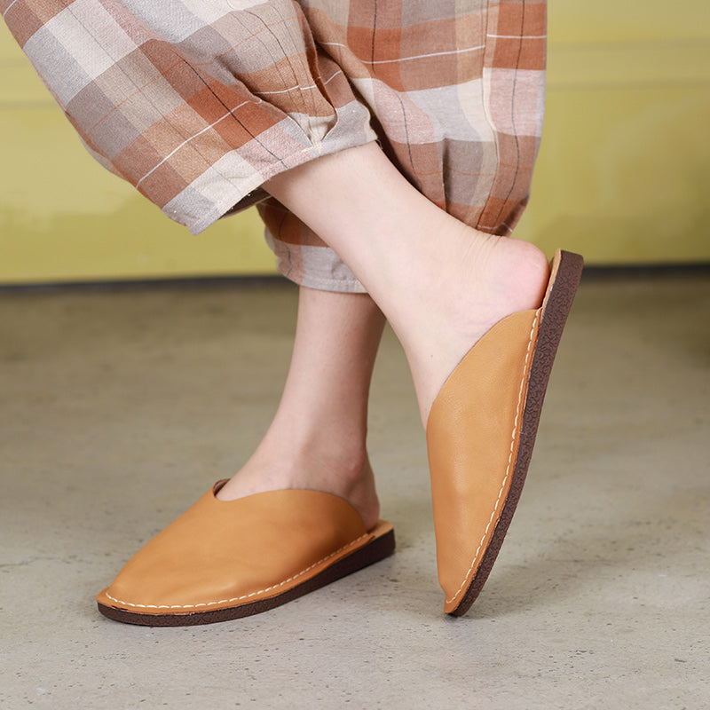 Leather Mules Summer Slippers Handmade Beige/Black/Brown/Red/Coffee