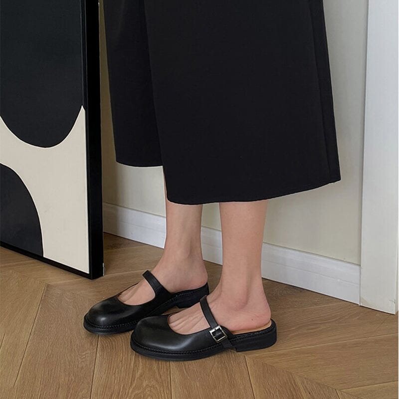 Handmade Leather Slingback Mary jane Mules in Black