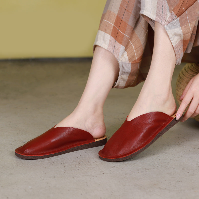 Leather Mules Summer Slippers Handmade Beige/Black/Brown/Red/Coffee