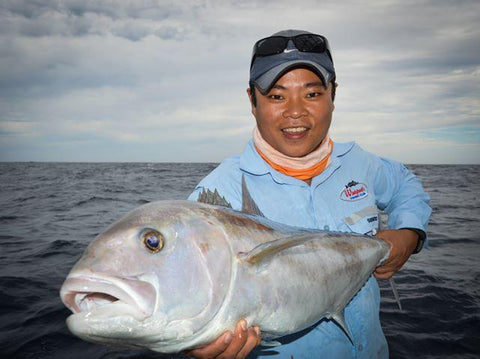 Tony catching Samson fish in South Australia on 100 gram jigs