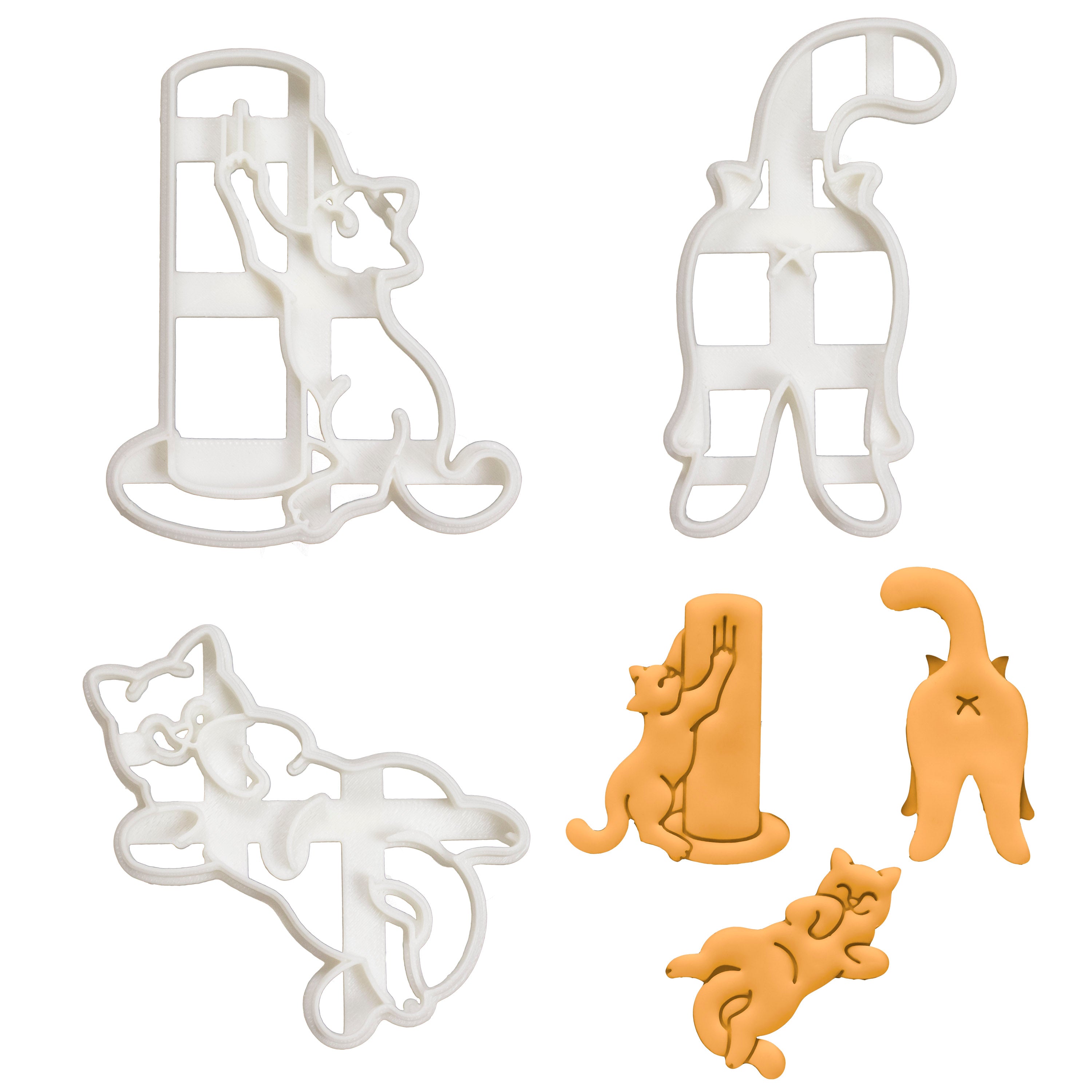 kitty butt, kitty scratch, and kitty roll cookie cutters