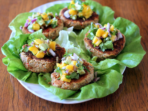 chickpea burgers served on lettuce