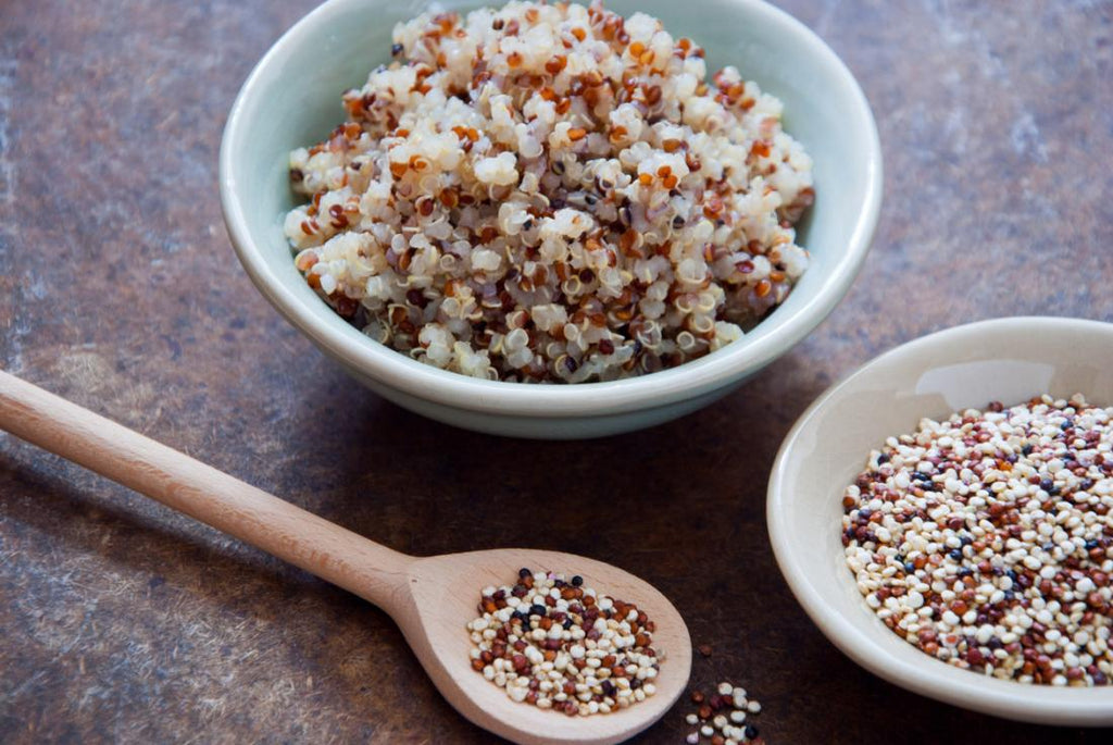 raw and cooked tri-color quinoa
