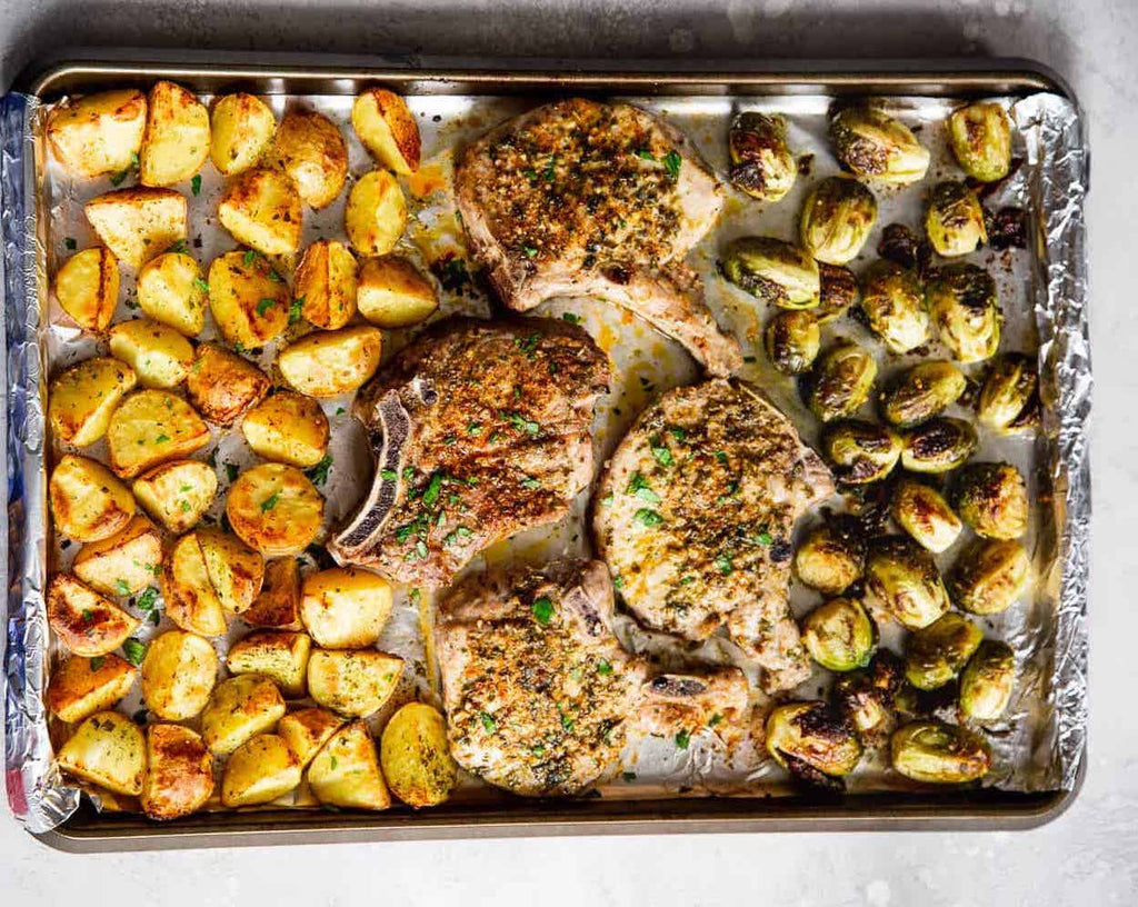 30-Minute Ranch Pork Chops and Roasted Veggies Sheet Pan Dinner