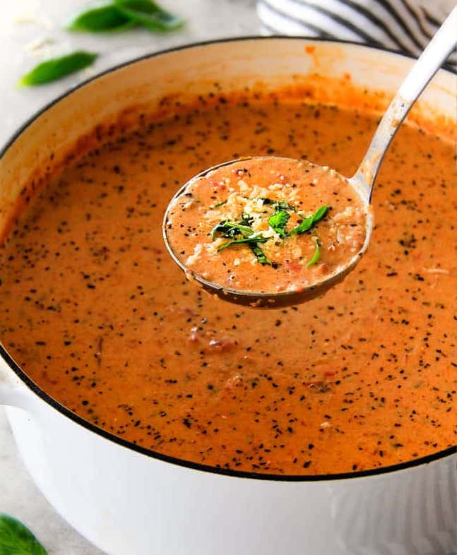 tomato, basil, and parmesan soup