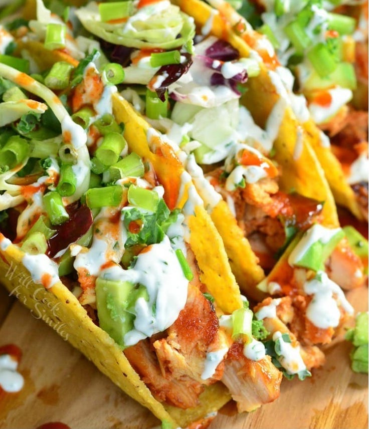sweet and spicy sriracha chicken tacos