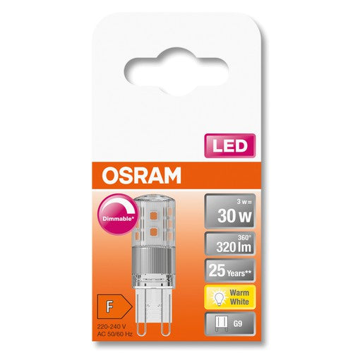 LED dimmable clear (ex 30W) 3W / 2700K warm PIN G