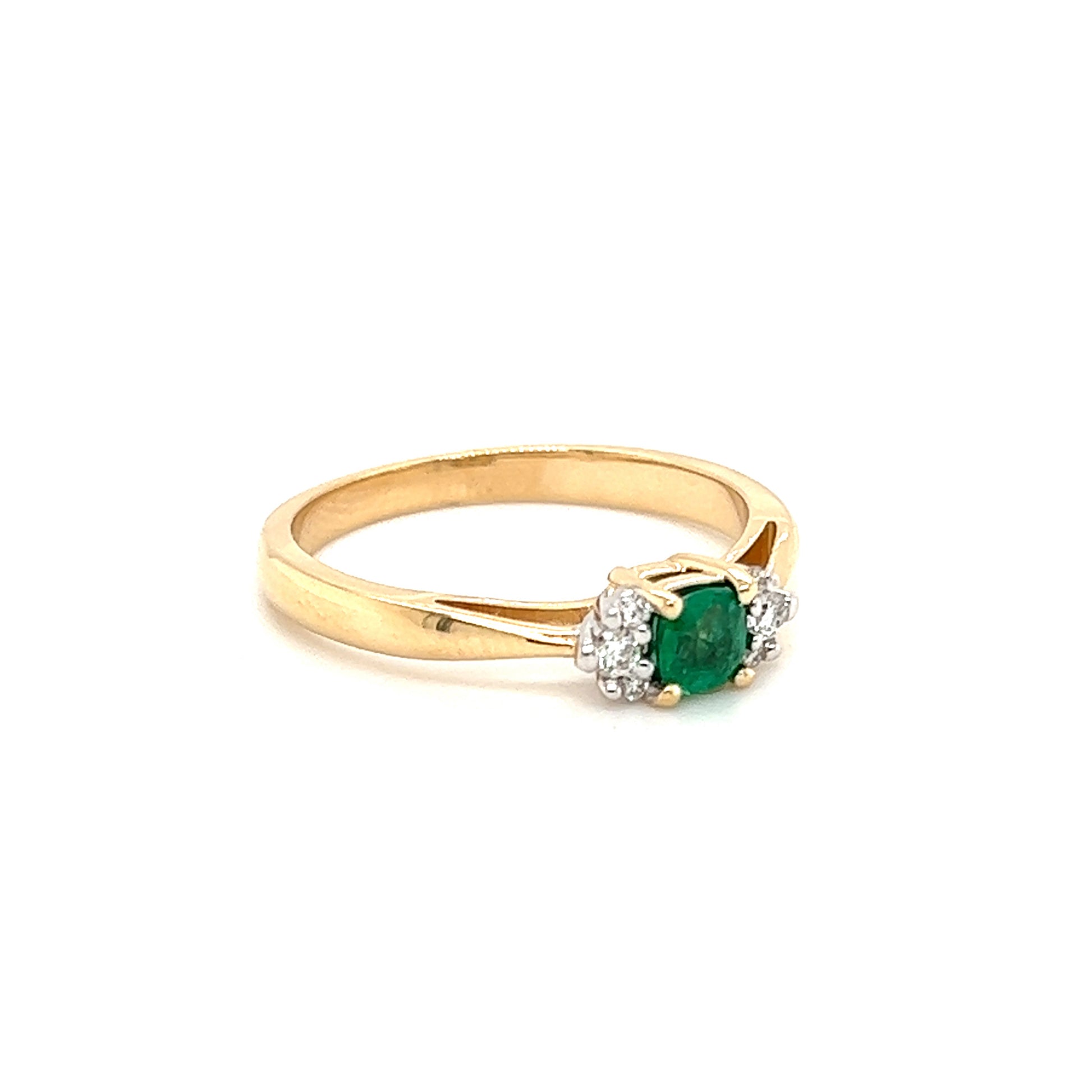 Cushion Emerald Ring in 14k Yellow Gold with Side Diamonds  Left Side