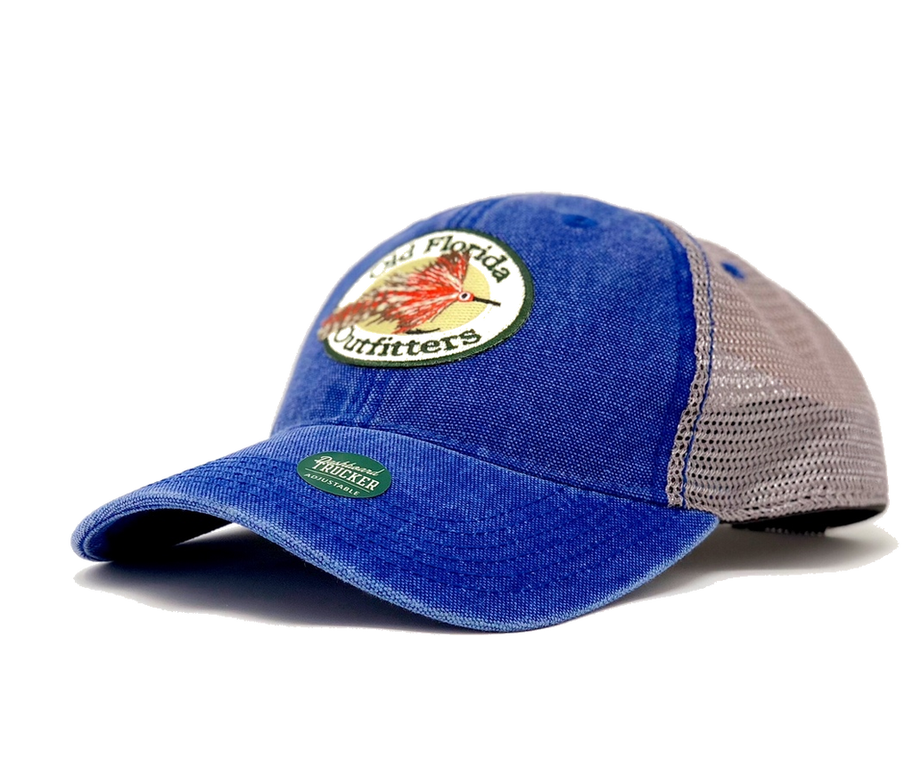 OFO Logo Dashboard Trucker in Light Wash Royal - Old Florida Outfitters