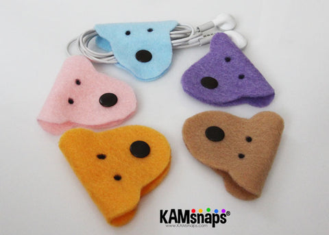 DIY No Sew Cord Earbud Holder Felt Dog with KAM snap fasteners Fabric Easy Tutorial Craft Project