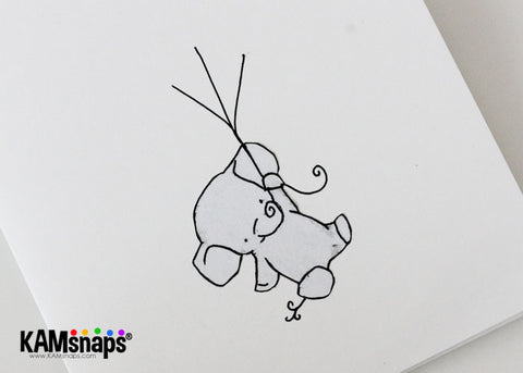Handmade greeting card with KAM snap fasteners diy tutorial elephant holding balloons paste