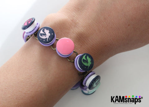 Interchangeable KAM Snap On Bracelet with No Sew Button Snaps Fasteners Mermaid Engraved Jewelry Model