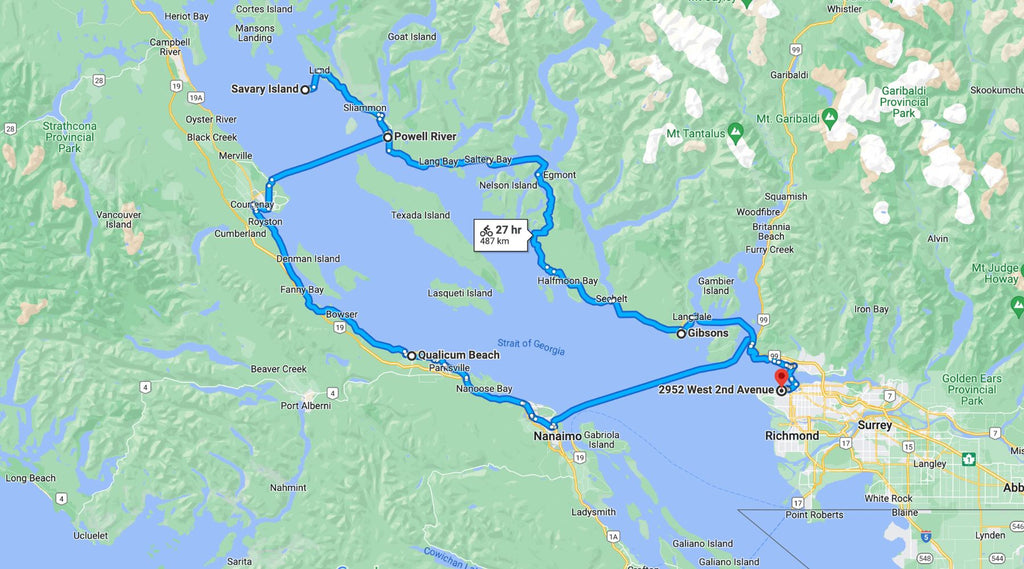 Vancouver to Savary Island Bikepacking Route Map