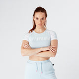 Light Blue Iris & White Crop Branded Tee