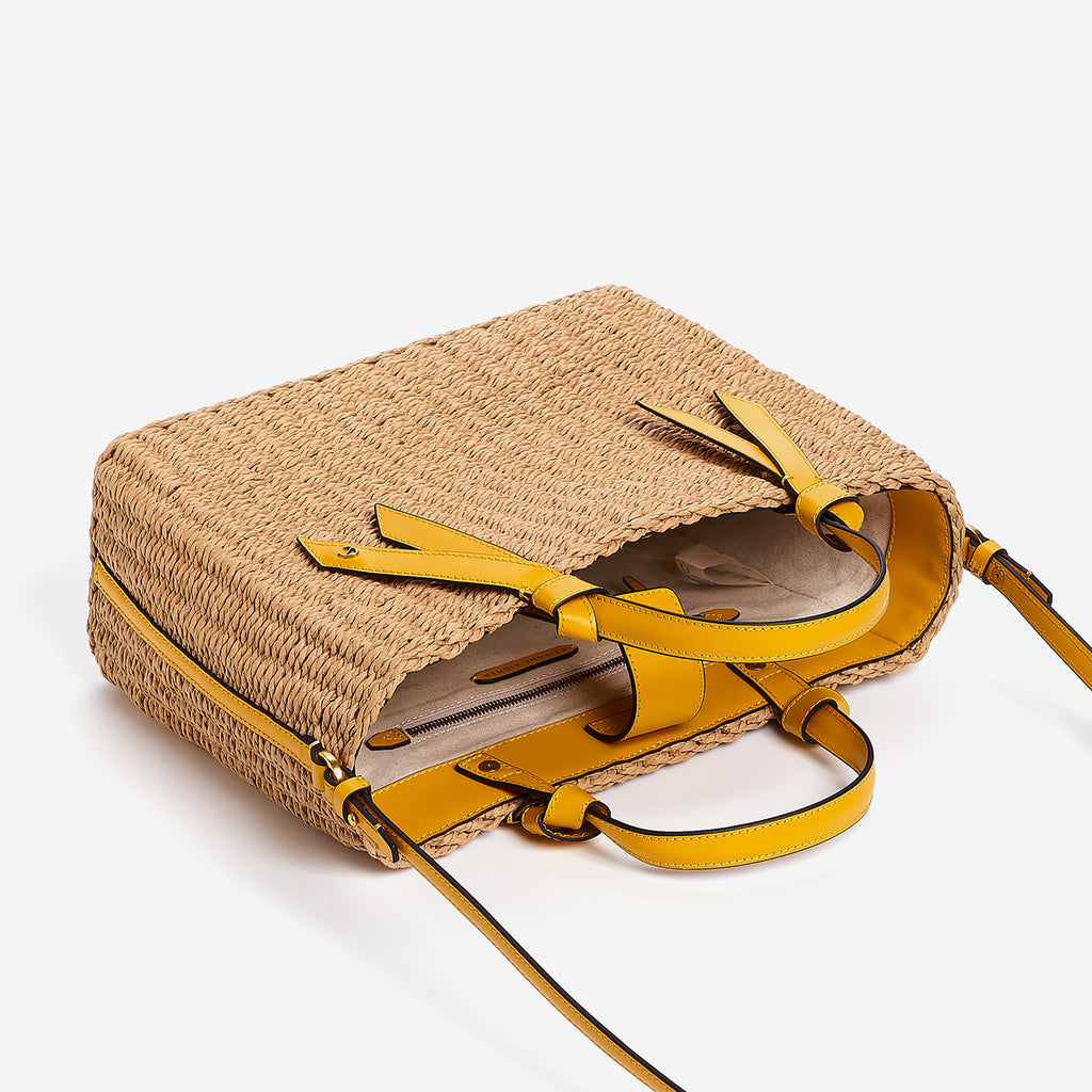 Luca Boxy Satchel (Mango) - Designer Straw Handbags | Etienne Aigner
