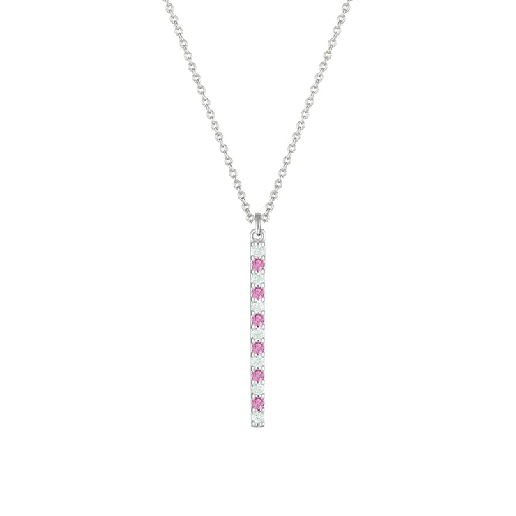Created Pink and White Sapphire Stick Pendant in Silver