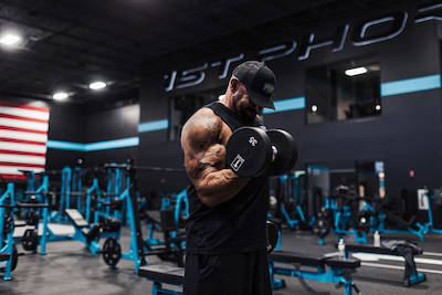 Andy working out in a gym