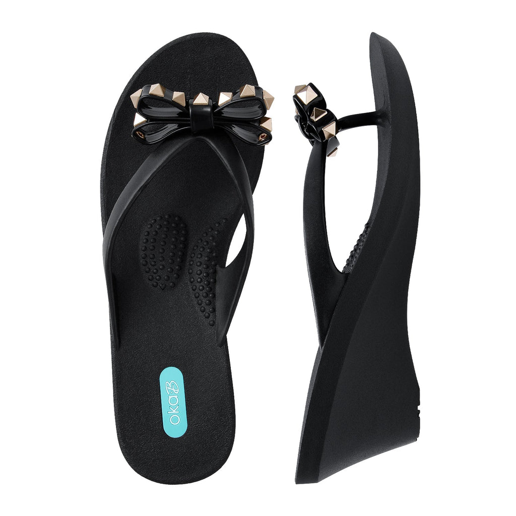 Fashion Sandals Women Fashion Rhinestone Wedge Flip-Flops - Black