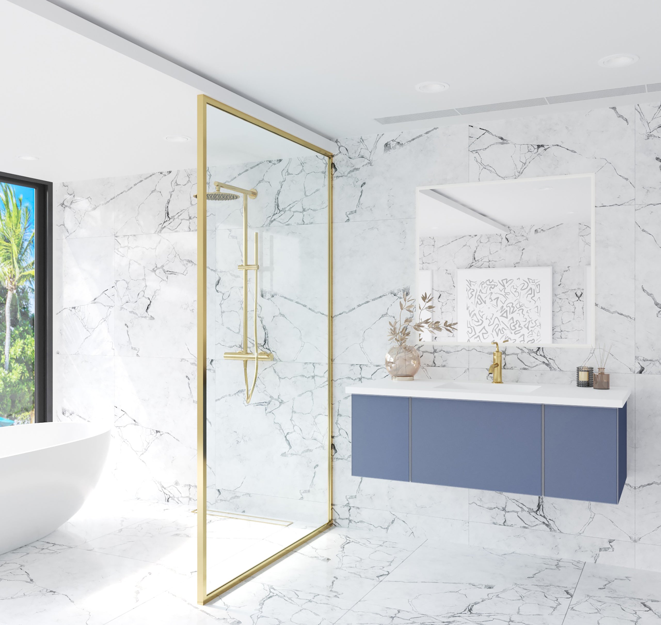 Vitri 48 - Nautical Blue Cabinet + Matte White VIVA Stone Solid Surface Countertop