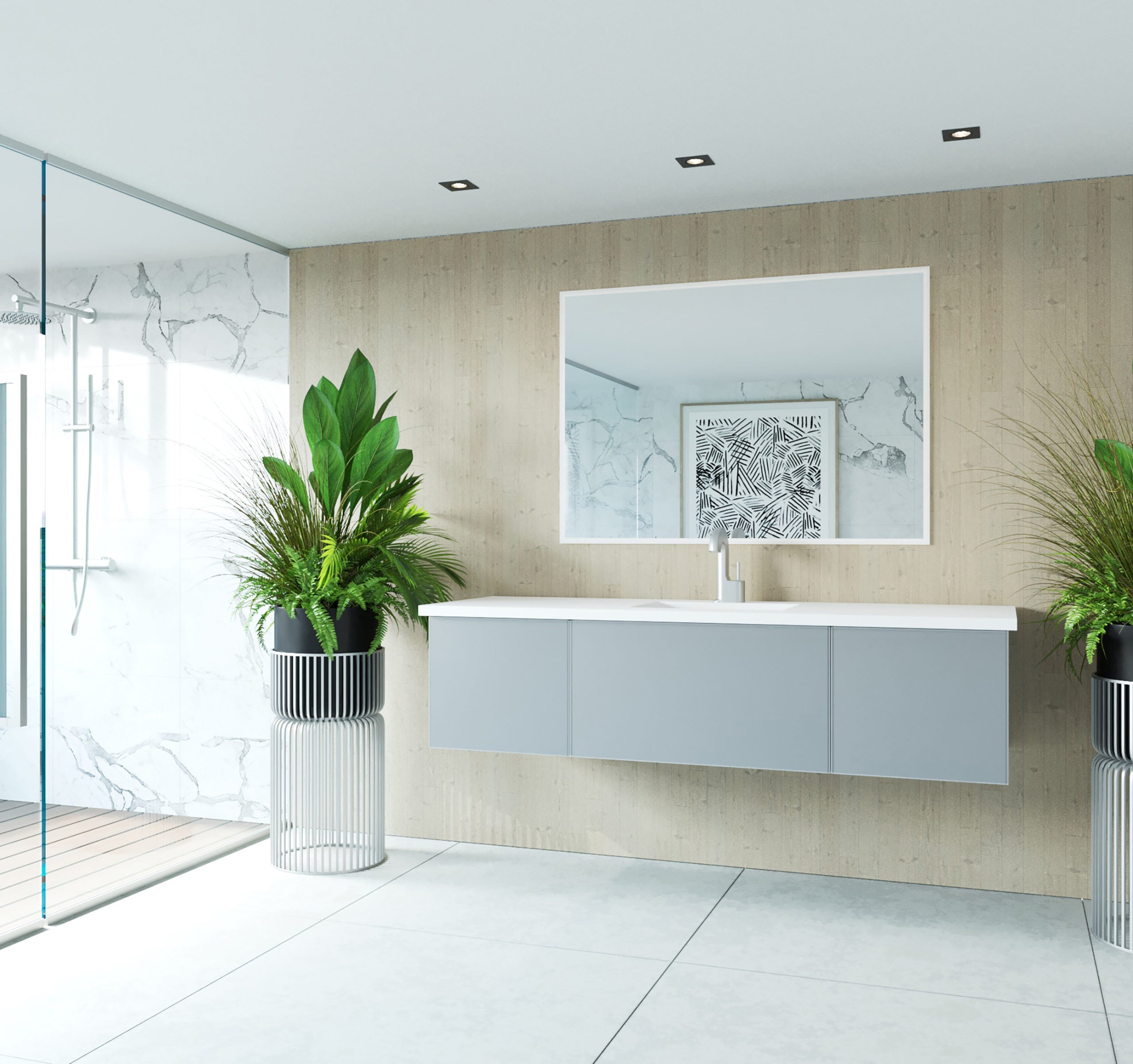 Vitri 66 - Fossil Grey Cabinet + Matte White VIVA Stone Solid Surface Countertop