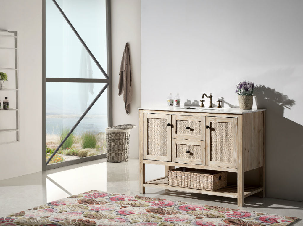 Wood And Rattan Bathroom Vanity