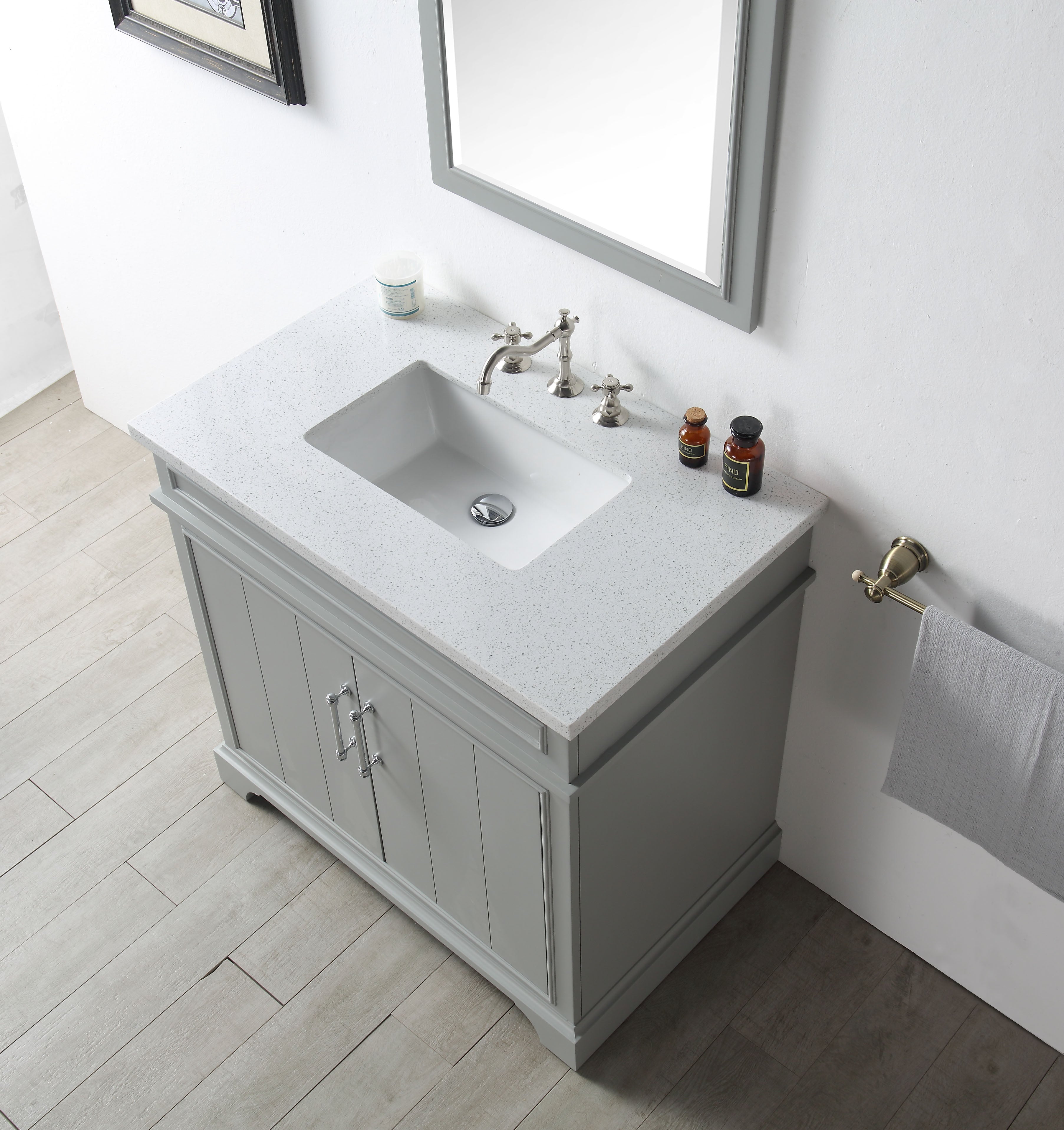 36 Sienna Single Sink Bathroom Vanity In Cool Gray With Snow White Qu Housetie