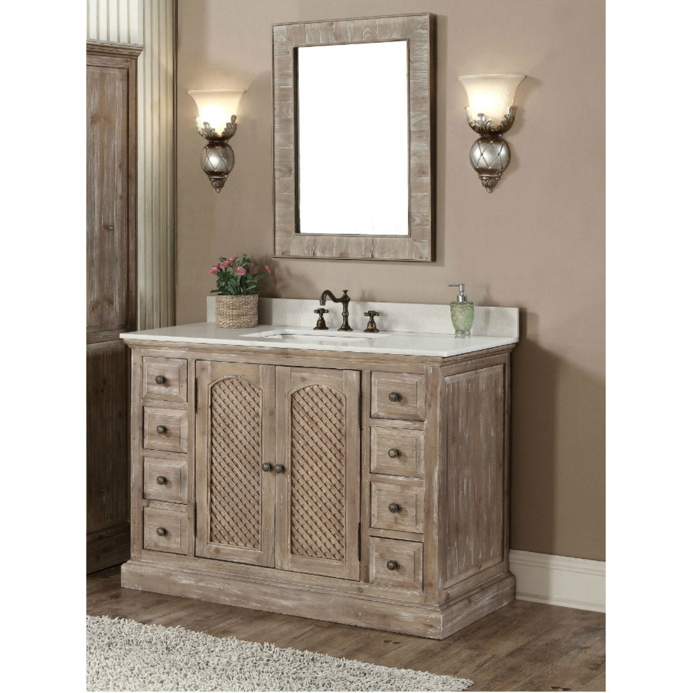 48 Single Sink Rustic Driftwood Bath Vanity With Weave Doors And Whit Housetie