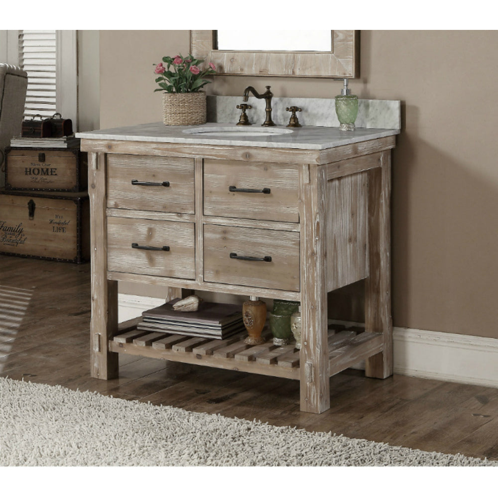 36 Single Sink Rustic Driftwood Bath Vanity With Carrara Marble Top Housetie
