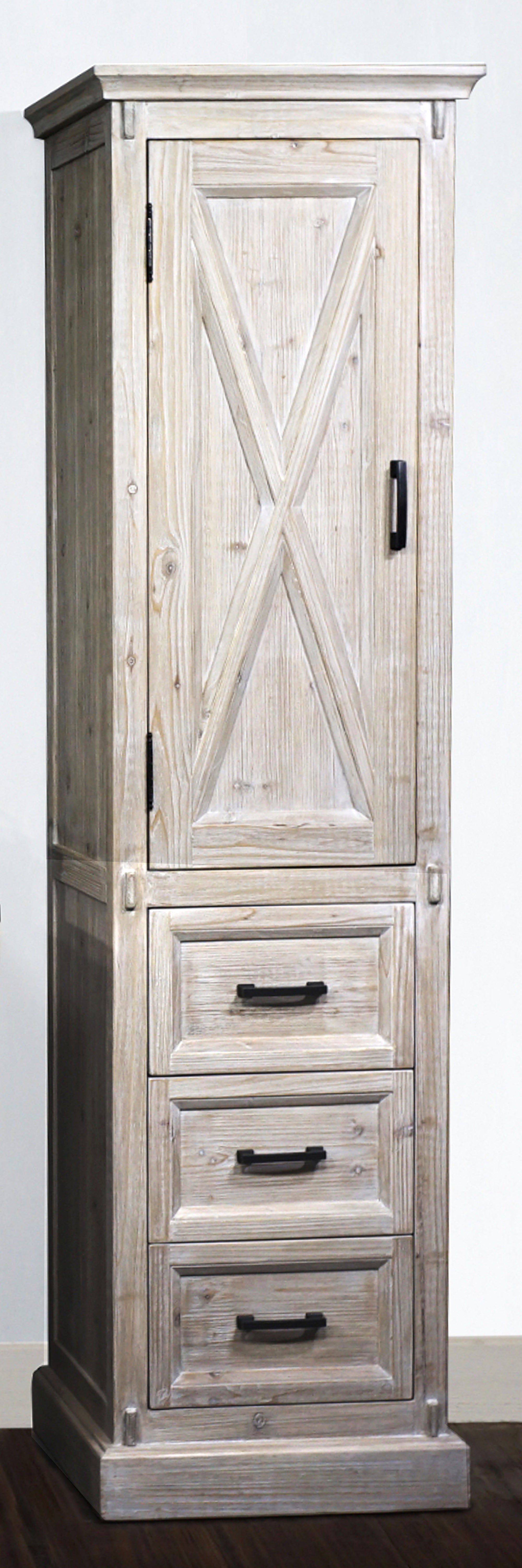 79 High Rustic Solid Fur Barn Door Style Side Cabinet In White