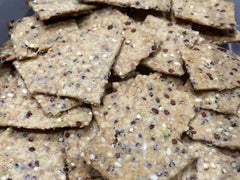 Quinoa & Chia Crackers with Rosemary Essential Oil, Garlic and Pink Himalayan Salt