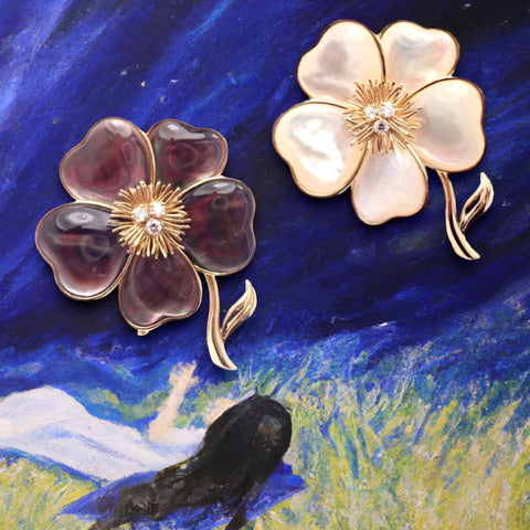 Van Cleef & Arpels Diamond Flower Brooches at Fortrove