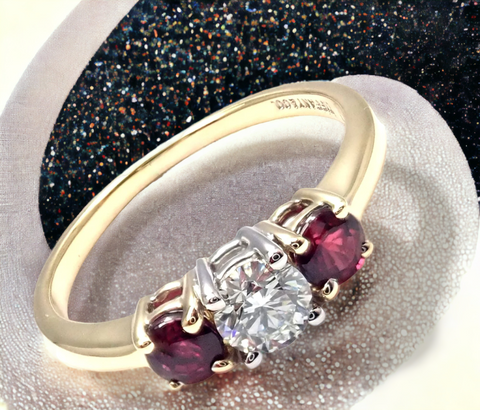 3 Stone Gold Tiffany & Co Ring Ruby and Diamond