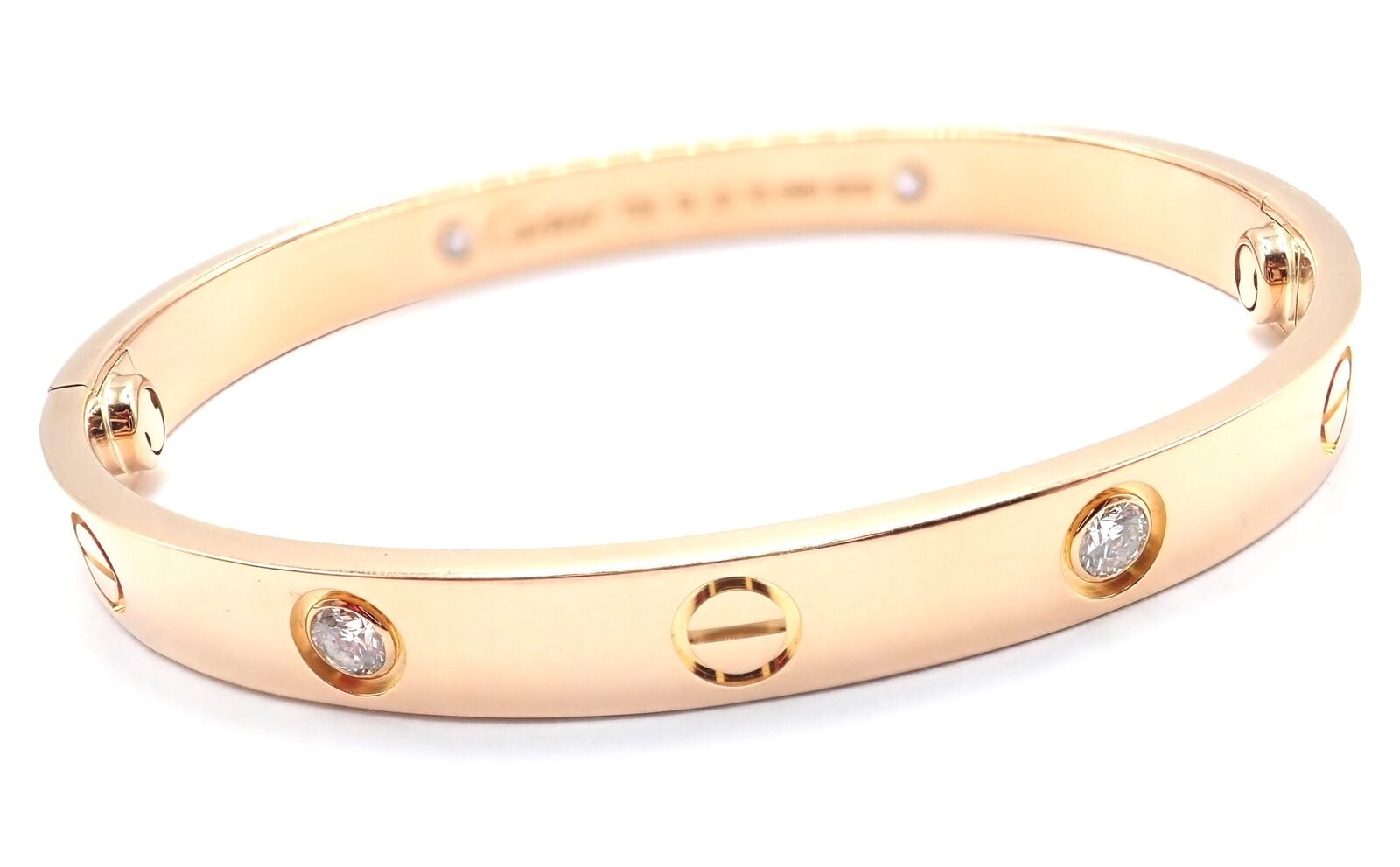 Cartier 18K Rose Gold 4 Diamond Love Bracelet at 1stDibs  cartier rose  gold bracelet, cartier love bracelet with 4 diamonds, rose gold love  bracelet