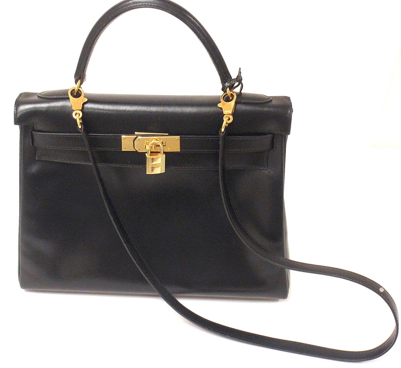 Authentic Hermes 23cm Black Box Leather GHW Constance Handbag