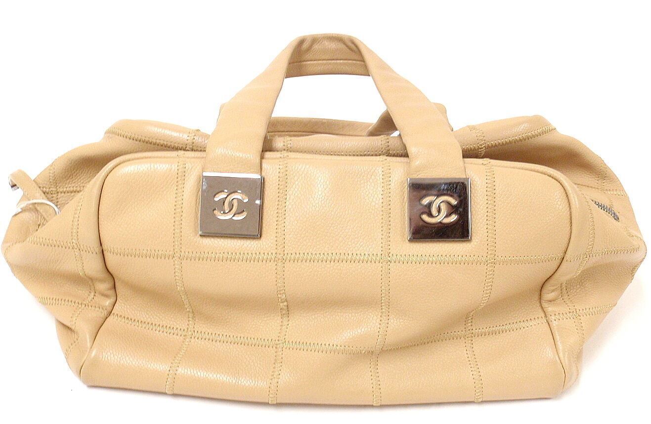 WOW! AUTHENTIC 2005 CHANEL LAX SQUARE STITCH CREAM CAVIAR LEATHER HANDBAG