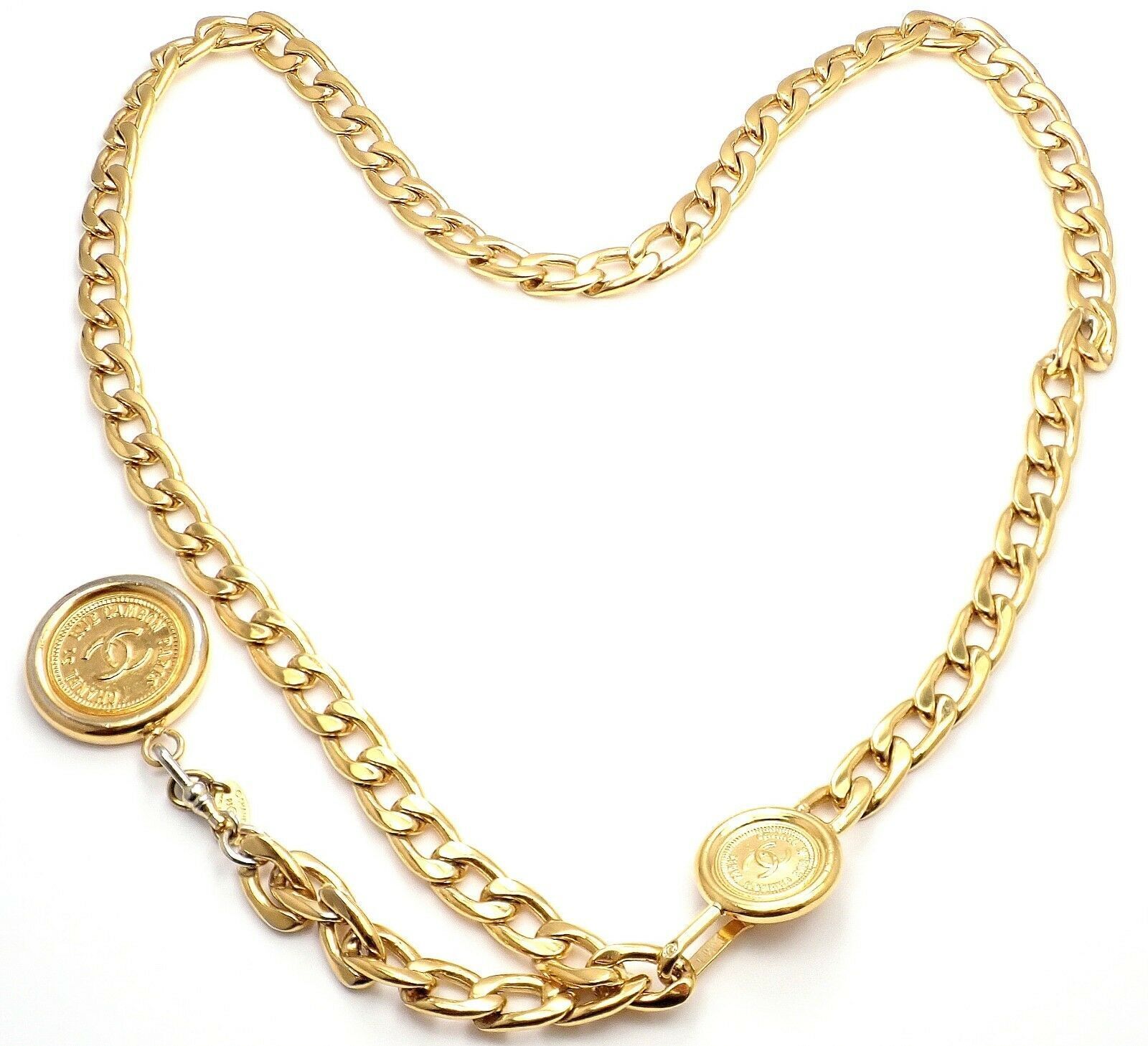 Chic! Authentic Chanel Vintage Gold Tone Logo CC 9 Disc Motif Necklace