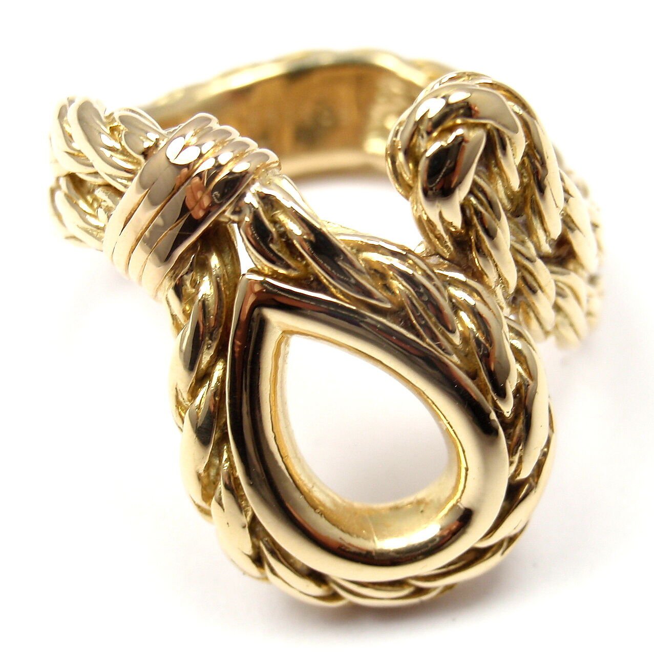 HERMES 1960s Horse 18k Yellow Gold Braided Band Ring-MTSJ127