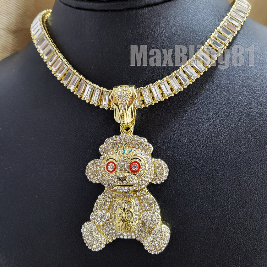 Gold Iced NBA Young Boy 38 Baby Pendant & 11mm 20 Miami Cuban Chain  Necklace