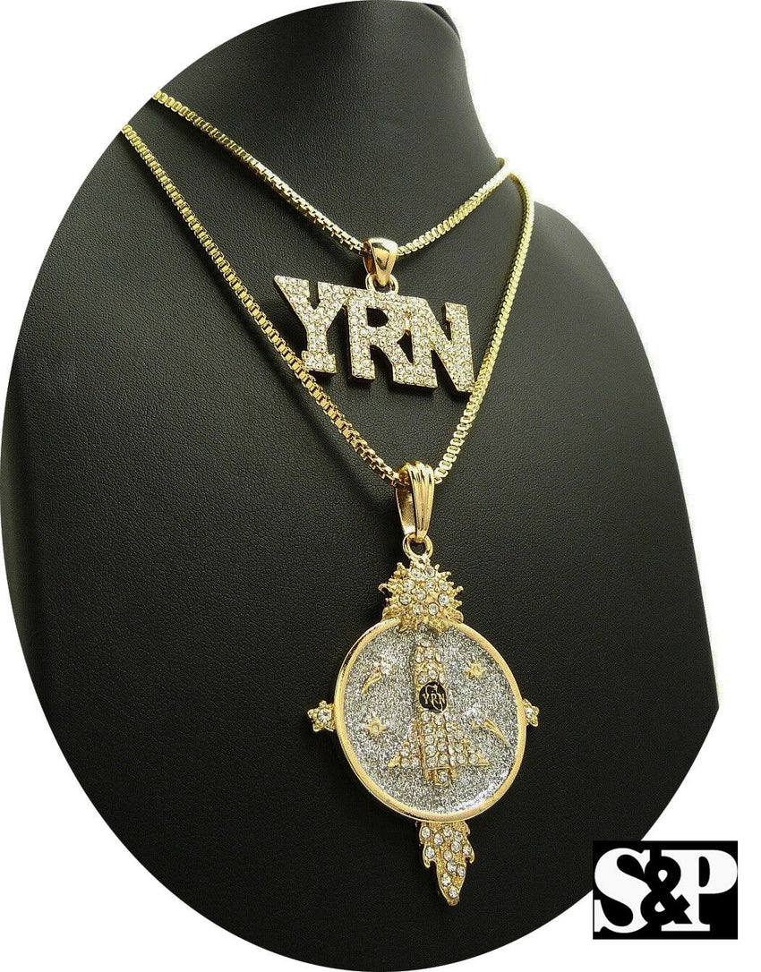 Hip Hop Iced Out Migos Yrn Rocket Pendant 24 30 Box Chain 2 Neckl