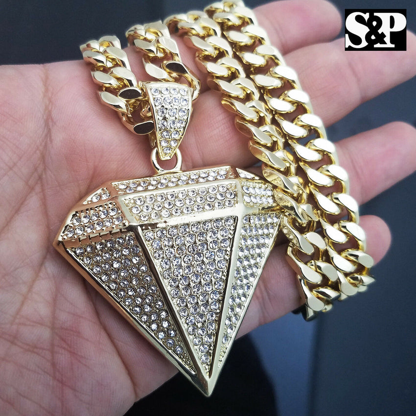 Gold PT Big Diamond Shape Pendant 