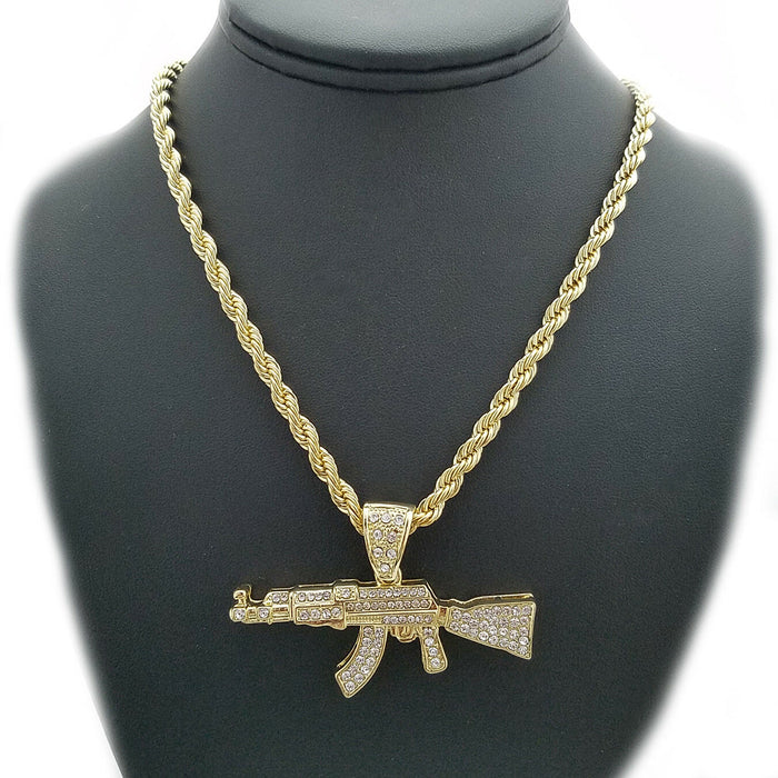 Hip Hop Iced Out Large AK47 Machine Gun Pendant & 5mm 30