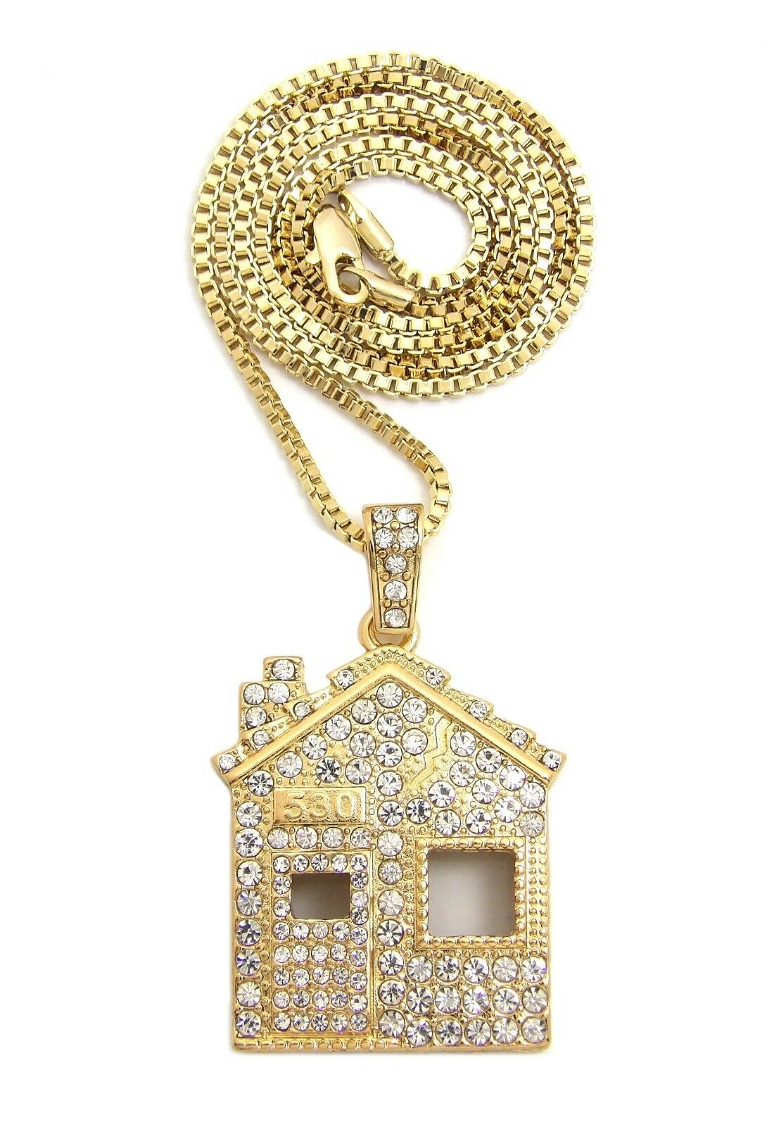 Iced Out Offset Trap House Pendant & 24" Box, Rope, Cuban Chain Hip Ho